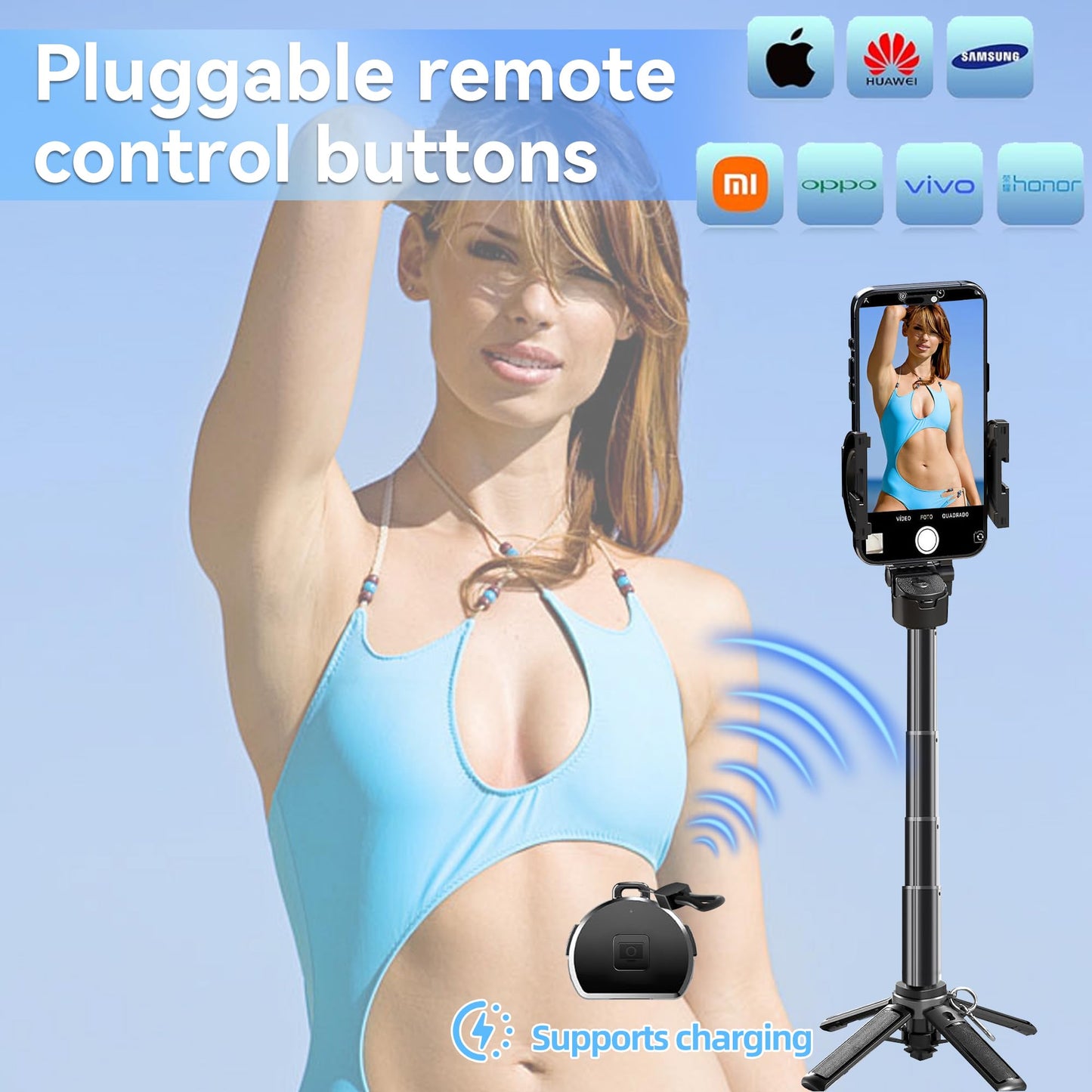 16.9" Tripod for Phone, Portable All in One Extendable Cell Phone Tripod Stand, Tall Travel Tripods for Recording Video Selfies Photo, with Wireless