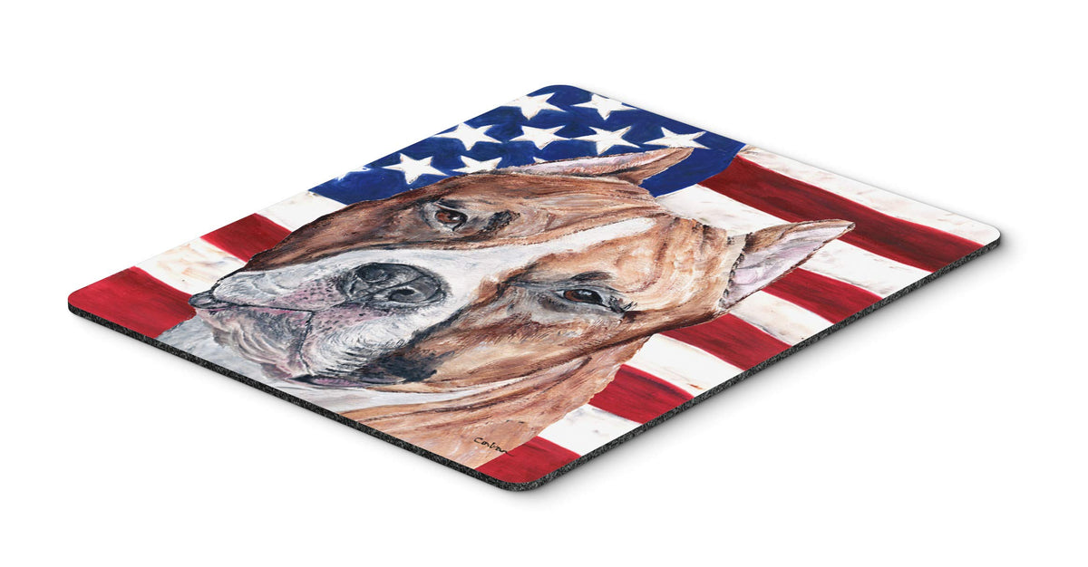 Caroline's Treasures SC9632MP Staffordshire Bull Terrier Staffie with American Flag USA Mouse Pad, Hot Pad or Trivet for Home Office Gaming Working