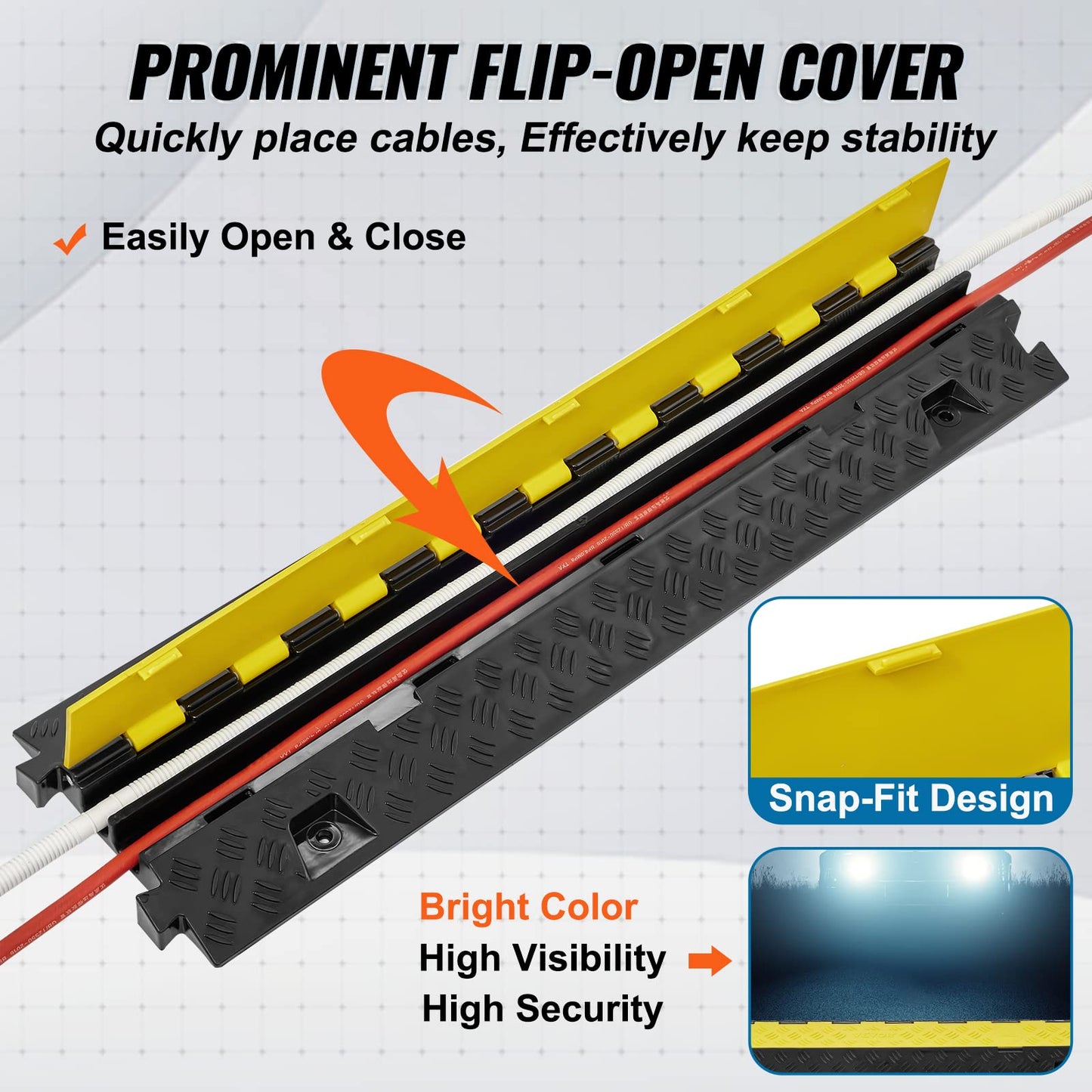 VEVOR Cable Protector Ramp, 2 Channel, 22000 lbs/axle Capacity Heavy Duty TPU Wire Cord Cover Ramp Hose Protector Driveway, Traffic Speed Bump w/TPR