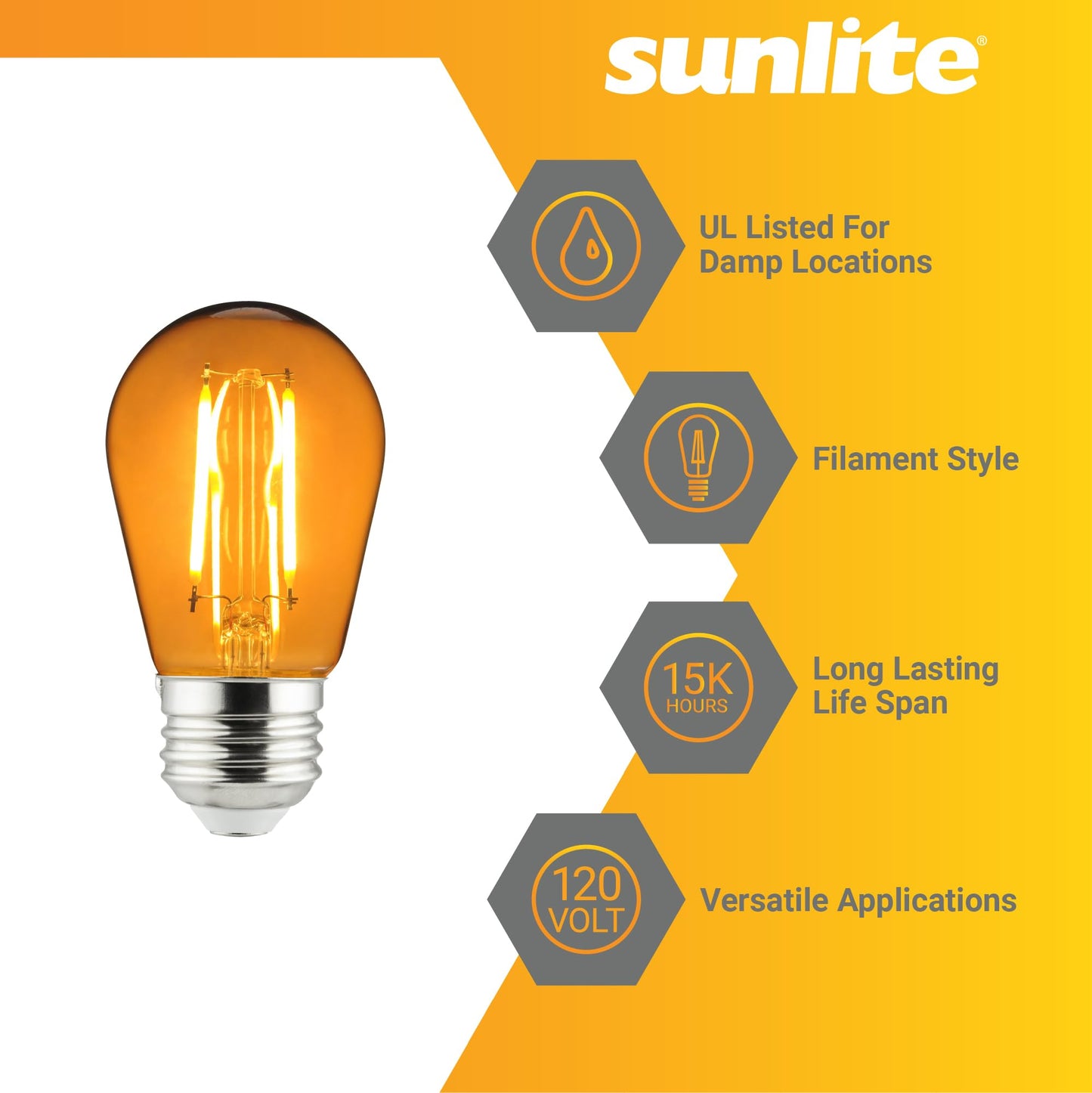 Sunlite 81093 LED S14 String Light Bulb, 2 Watts (25W Equivalent), Medium E26 Base, Party Decoration, Holiday Lighting, Transparent, Dimmable, UL