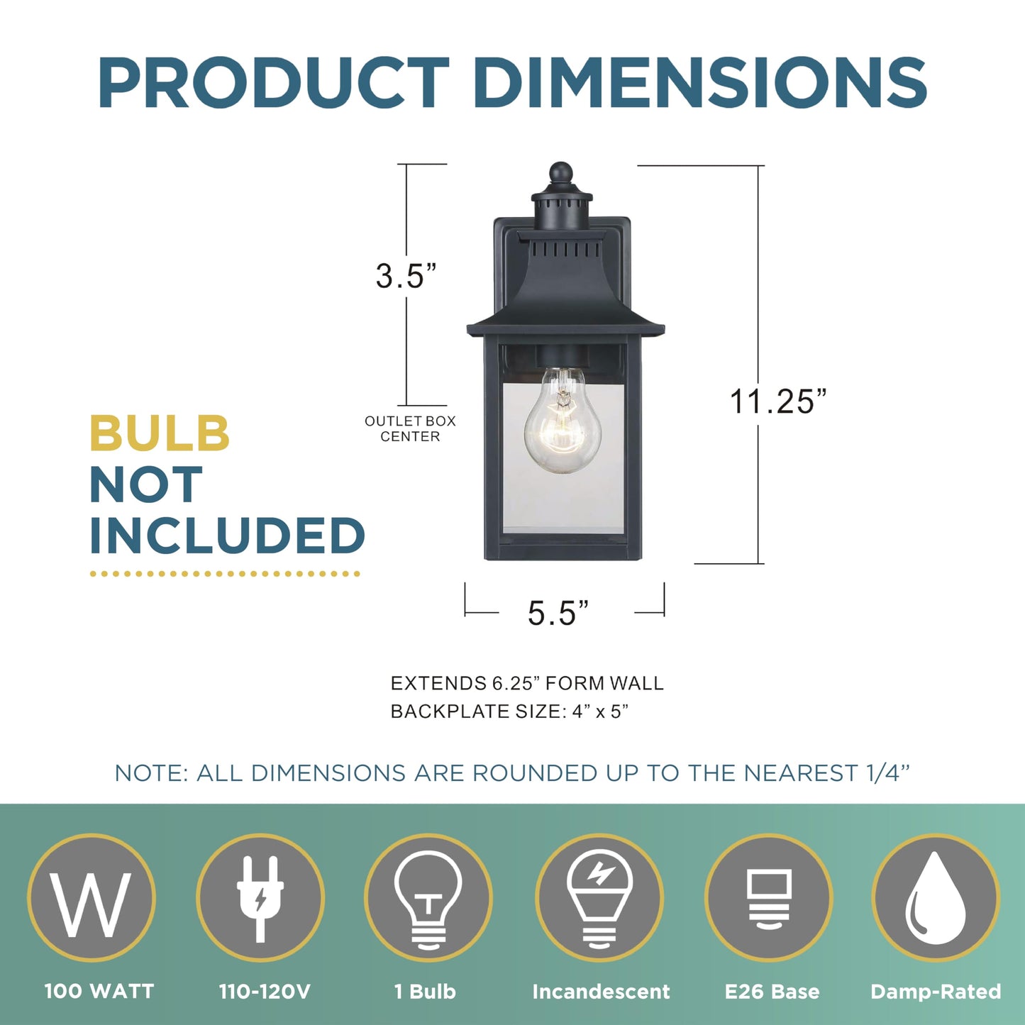 Quoizel Chancellor Outdoor Wall Lantern, 11.5 Inch 1-Light Vintage Wall Sconce, Mystic Black Lantern Wall Light, Clear Glass, Outside Lights