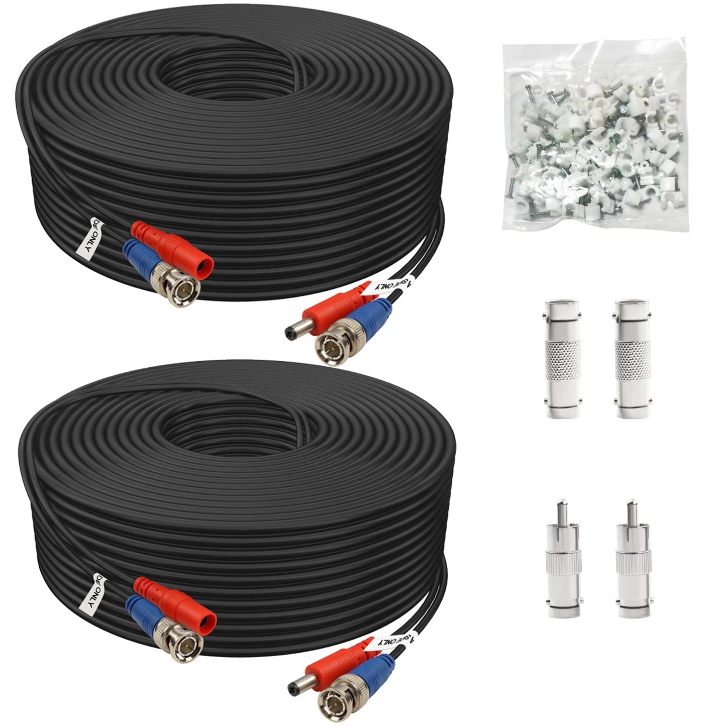 BNC Cable 200ft 2 Pack Aimyzii BNC Video Power Cable,Security Camera Cable for CCTV Camera DVR Security Systems(Included 4X BNC Adapters,50 Pcs Cable