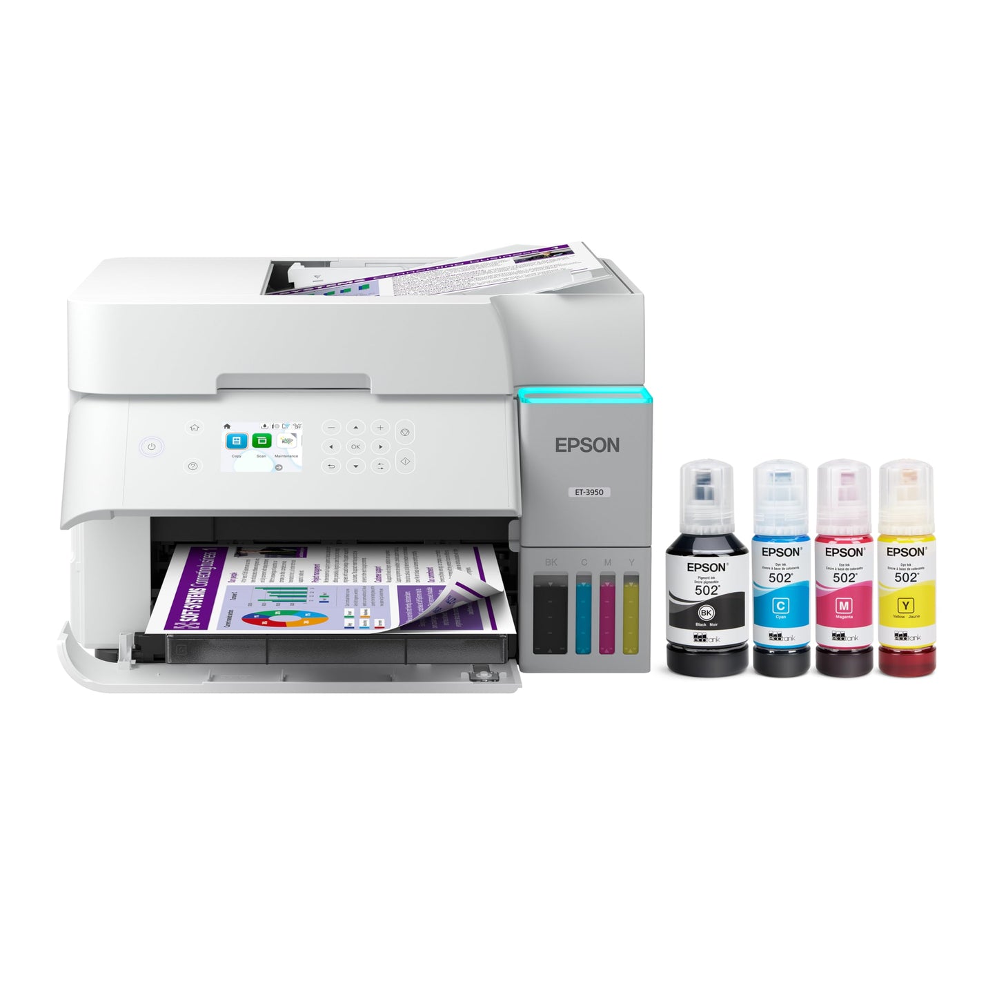Epson EcoTank ET-3950 Wireless All-in-One Color Supertank Printer with up to 3 Years of Ink, Refillable Tanks, Perfect for Home Office, 18 PPM, 2.4"