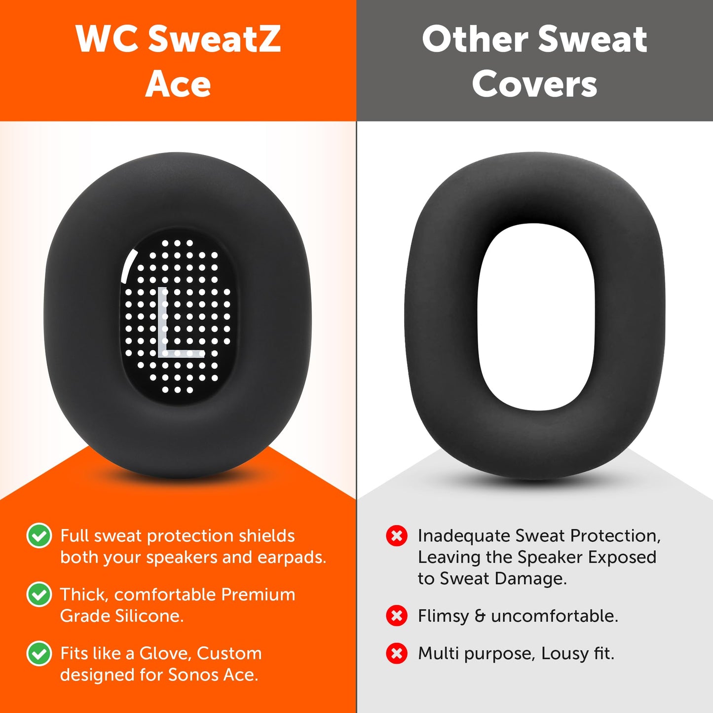 WC SweatZ Ace - Patented Earpad Sweat Covers for Sonos Ace Wireless Noise Cancelling Headphones by Wicked Cushions | Sweatproof & Easily Washable |