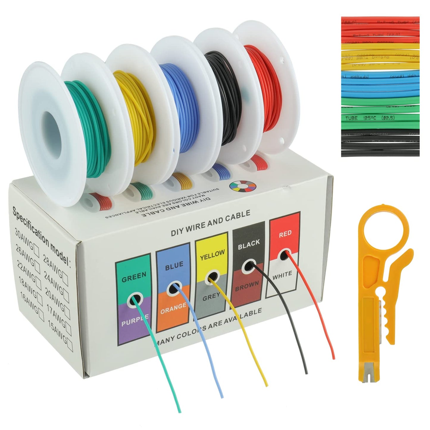 BOJACK 28 AWG Flexible Silicone Wire Electric Wire Hook up Wire Kit 300V Cables with Plus 20 φ2mm Heat Shrink Tubings and a Mini Wire Stripper(5…
