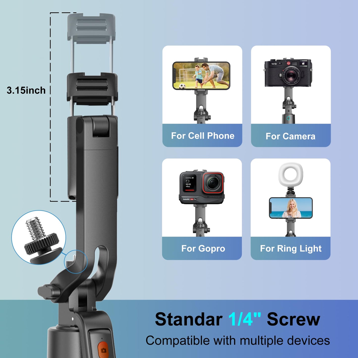 70" Auto Face Tracking Phone Tripod with Fill Light, 360° Rotating Smart Shooting Stand with Remote Control, No App Required for Vlogging, TikTok