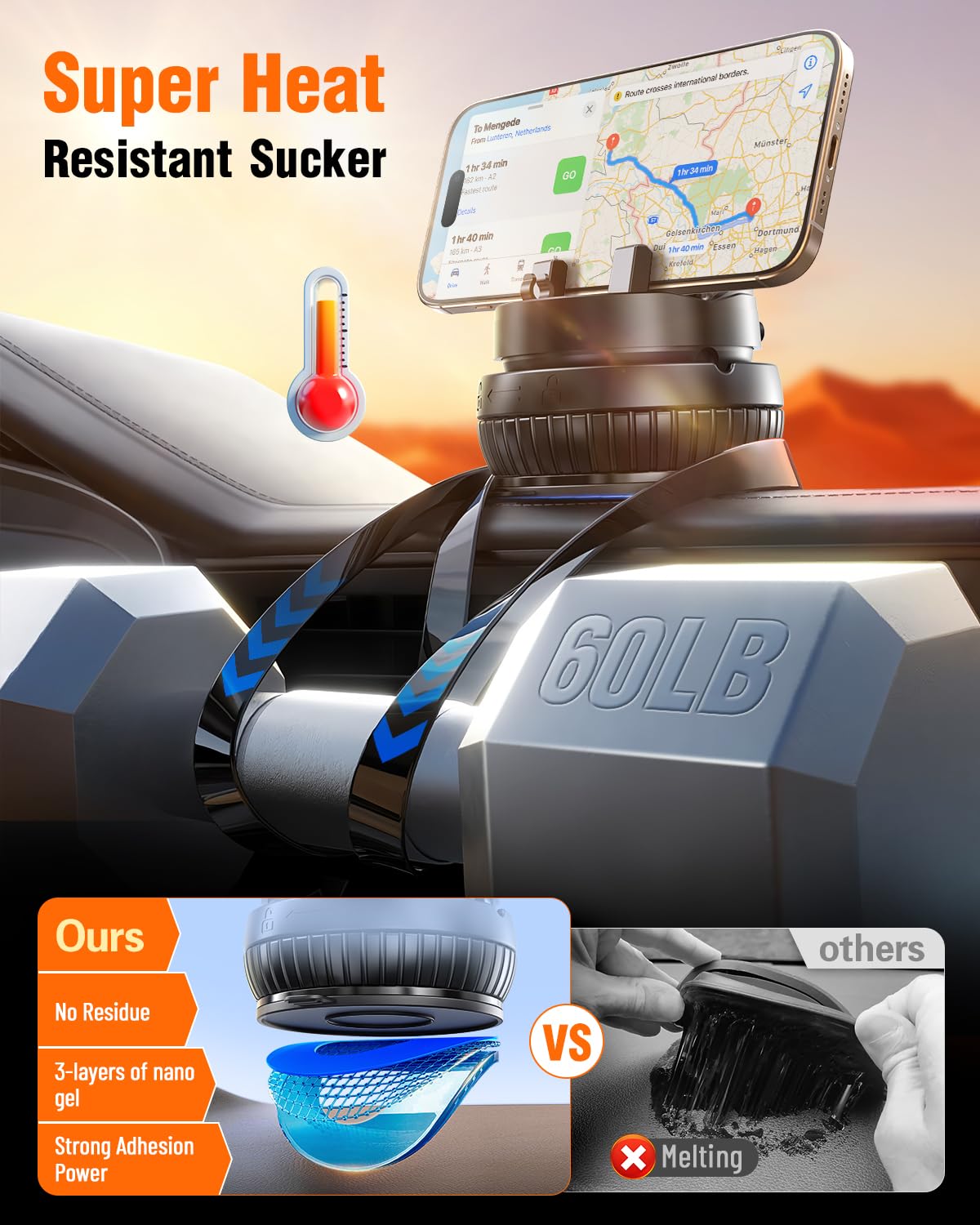 pop-tech Car Suction Dashboard Phone Holder:?360° Rotating & 30° Adjustable? Vacuum Suction Cup Cell Phone Mount with Anti-Slip Spring Snap, Vehicle