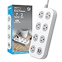 GE 7-Outlet Surge Protector Power Strip with USB, 2 USB-A, 4 Ft Braided Cord, Multi Plug Outlet Extender, Flat Plug, Charging Station, 2.4A, 1470