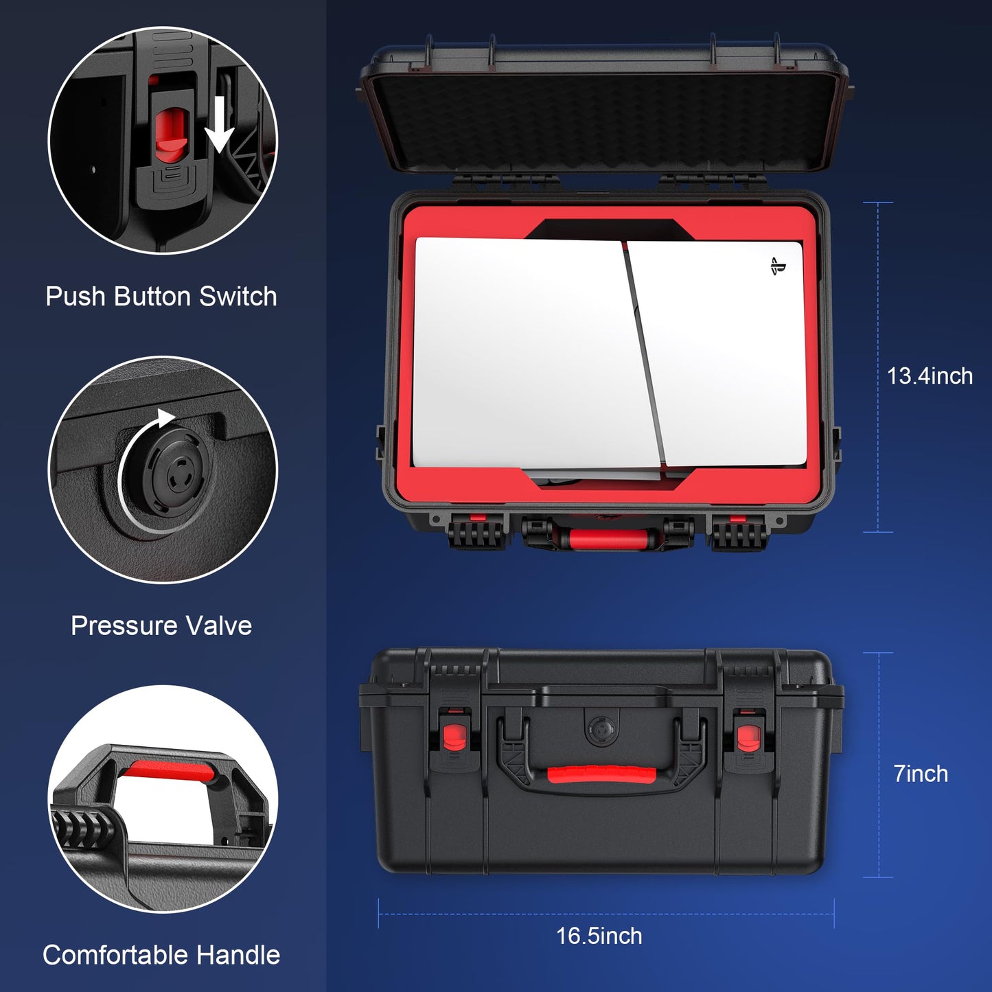 Hard Shell Travel Case for 2023 New PS5 Slim, Shock-Absorbing Protection Waterproof Carrying Case for PlayStation 5 Console (Slim), Controllers