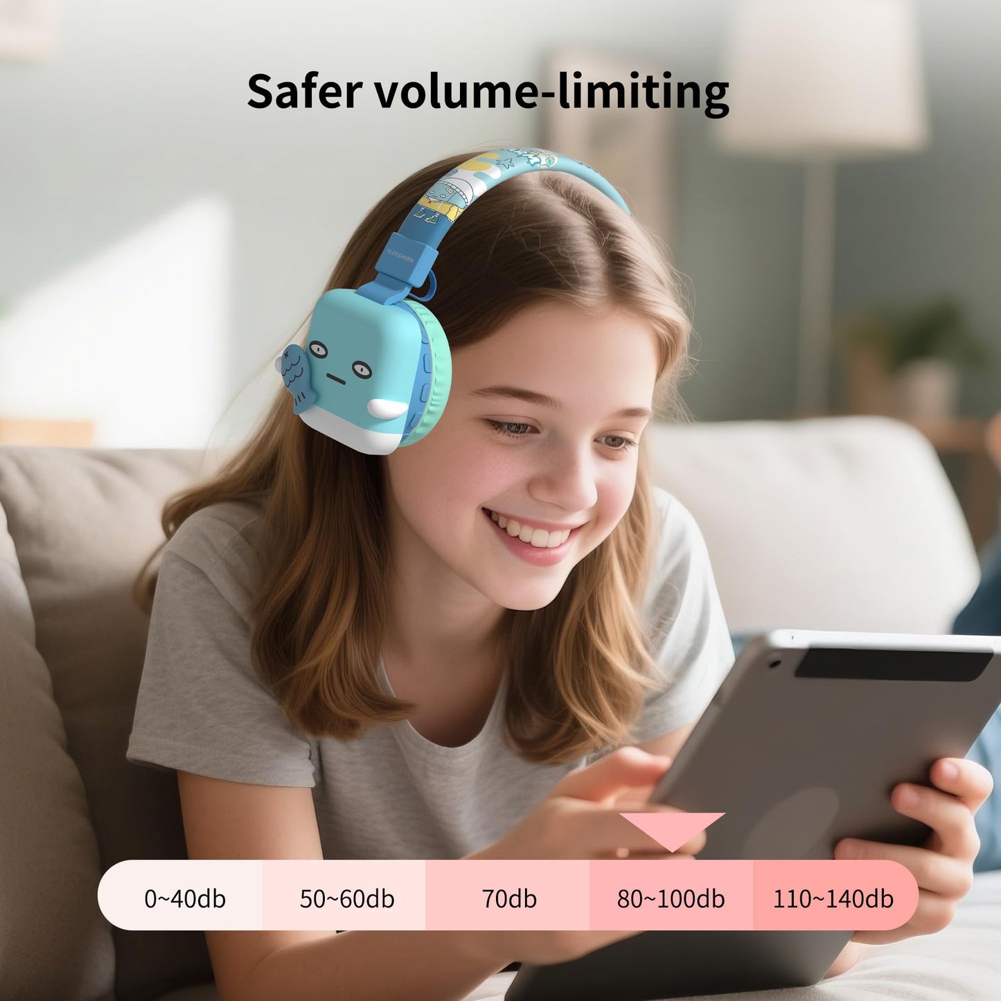 YLFASHION Kids Bluetooth Headphones, 85dB Volume Limit, Ultra-Soft Over-Ear, Built-in Mic, Foldable,Cartoon Animal Design, Suitable for School…