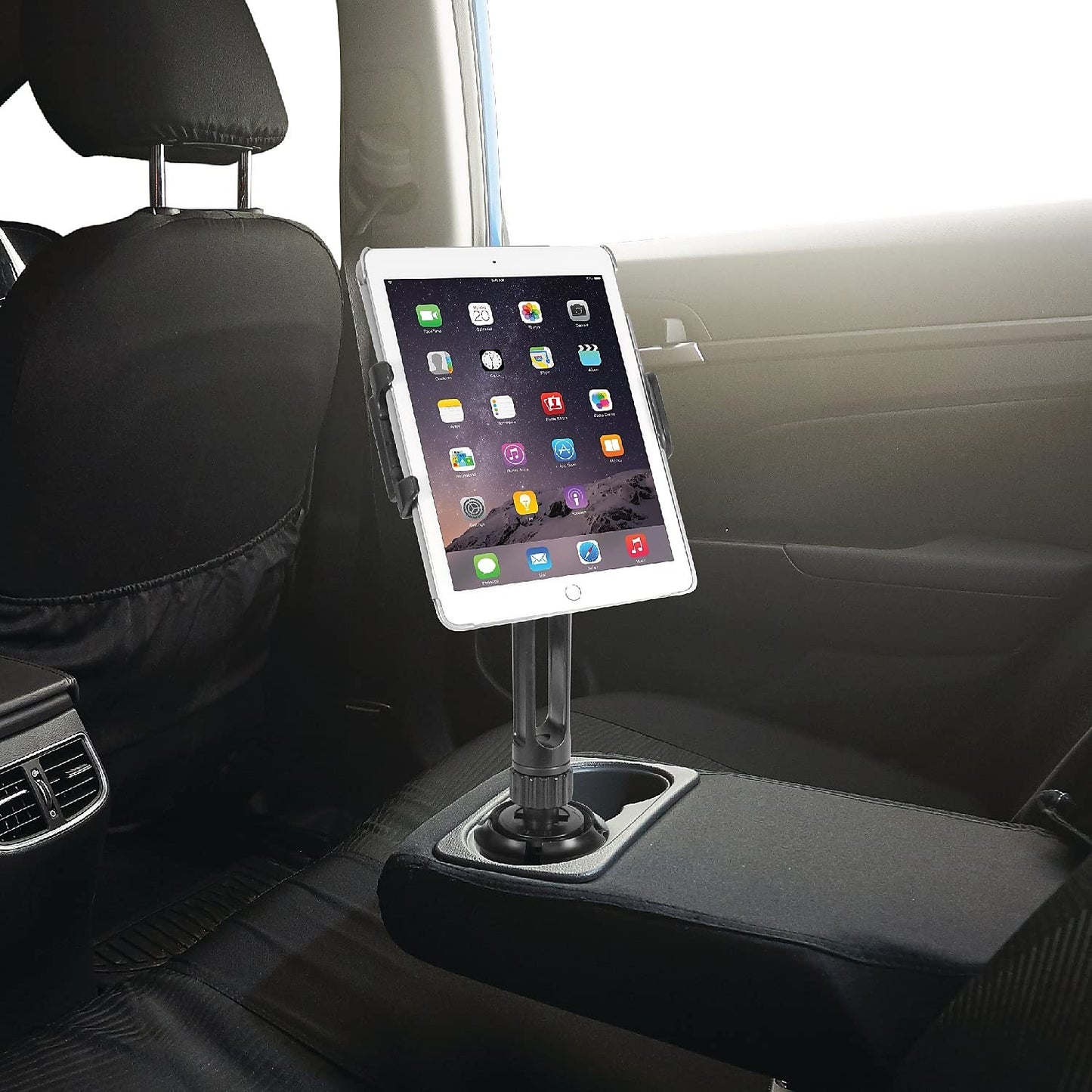 Macally Cup Holder Tablet Mount - Heavy Duty iPad Cup Holder Car Mount Stand or Tablet Holder for Car, Truck, and Vehicle - Fits Devices 3.5" - 8”