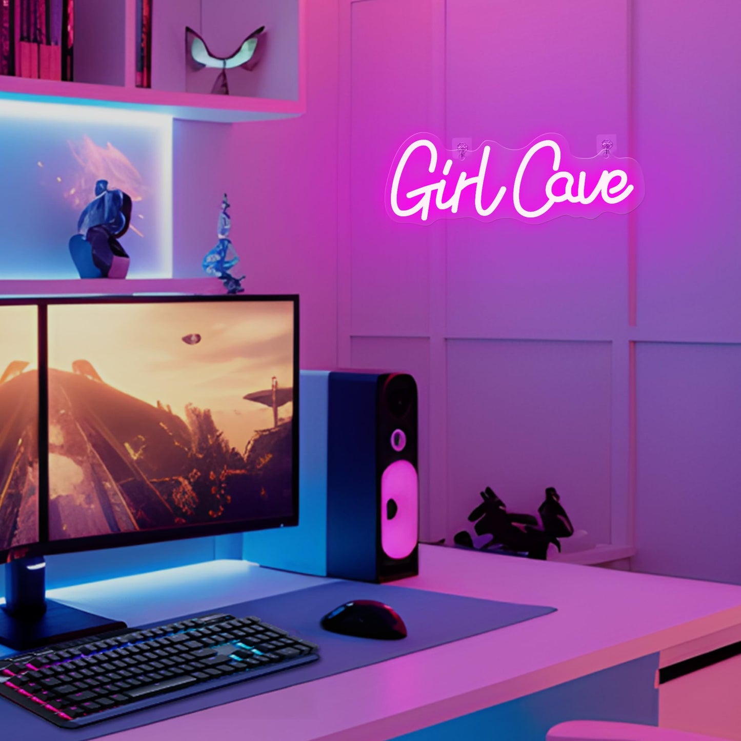 YuanDian Girl Cave Neon Sign, Dimmable Pink LED Neon Lights with USB Powered for Wall Decor, Gifts for Girls Women
