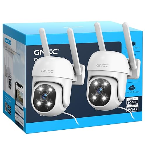 GNCC 2.4GHz Outdoor Security Camera, Plug-in Wired Cameras for Home Security, 355° PTZ Camera with 1080P Color Night Vision, Motion Detection, 2-Way