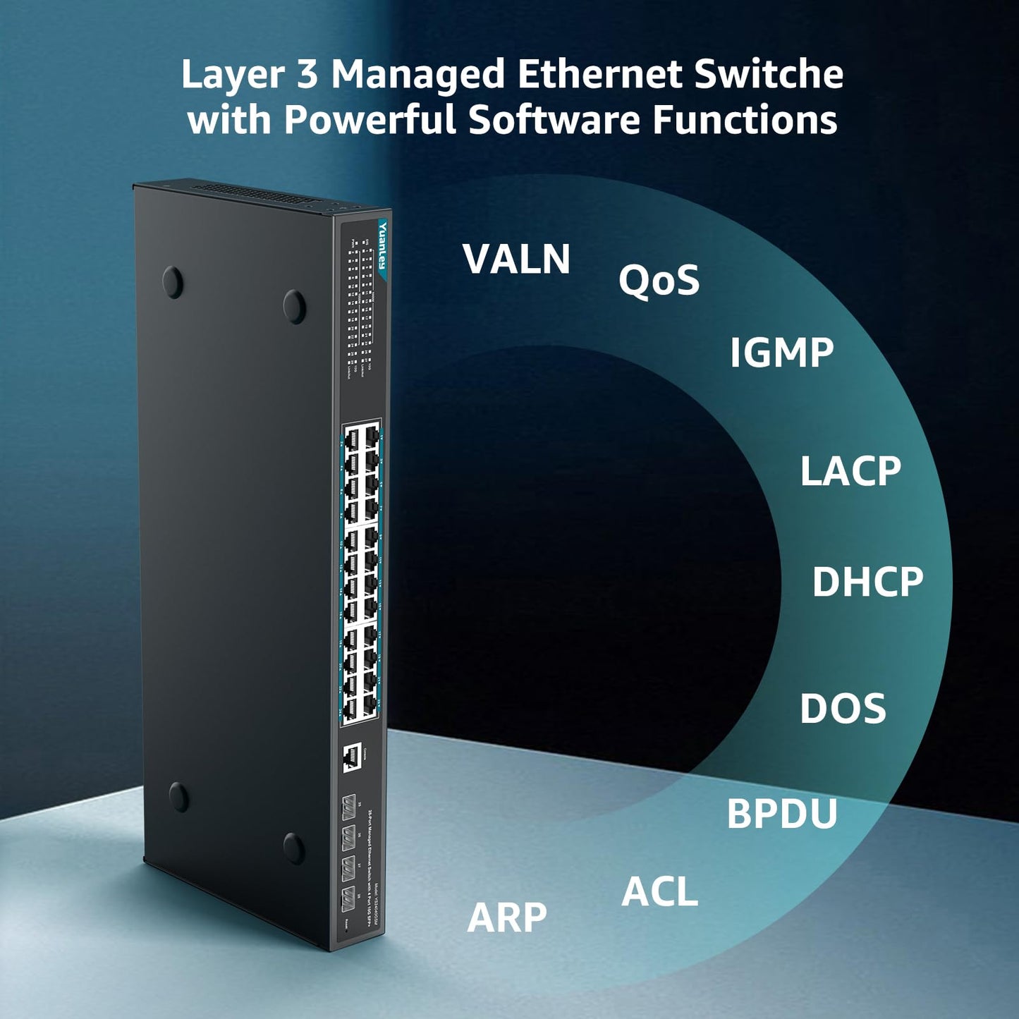 YuanLey 28 Port Gigabit Managed Switch with 24 10/100/1000Mbps RJ45 Ports, 4X 10Gbps SFP+, L3 Smart Managment Ethernet Switch, VLAN, QoS, ACL, SSL