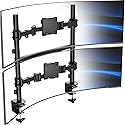 VIVO Clamp-on Double Pole Ultra Wide Monitor Desk Mount for 2 Utrawides up to 57 inches, 59.4 lbs Capacity Each, Low Profile Heavy Duty Vertical Dual