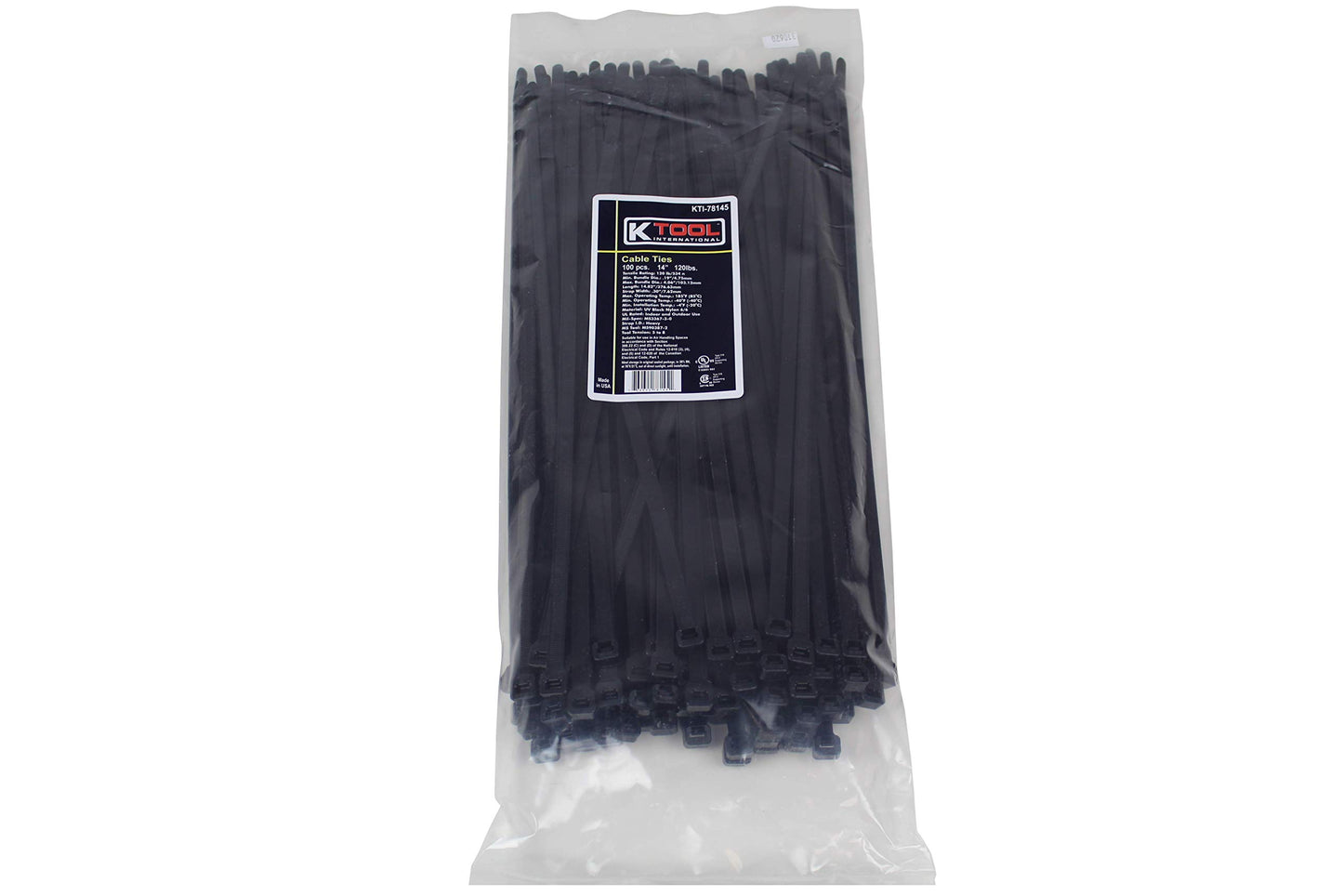 K TOOL INTERNATIONAL - Wire Tie 14In. Black 100/Pk 120Lb Tensile (78145)