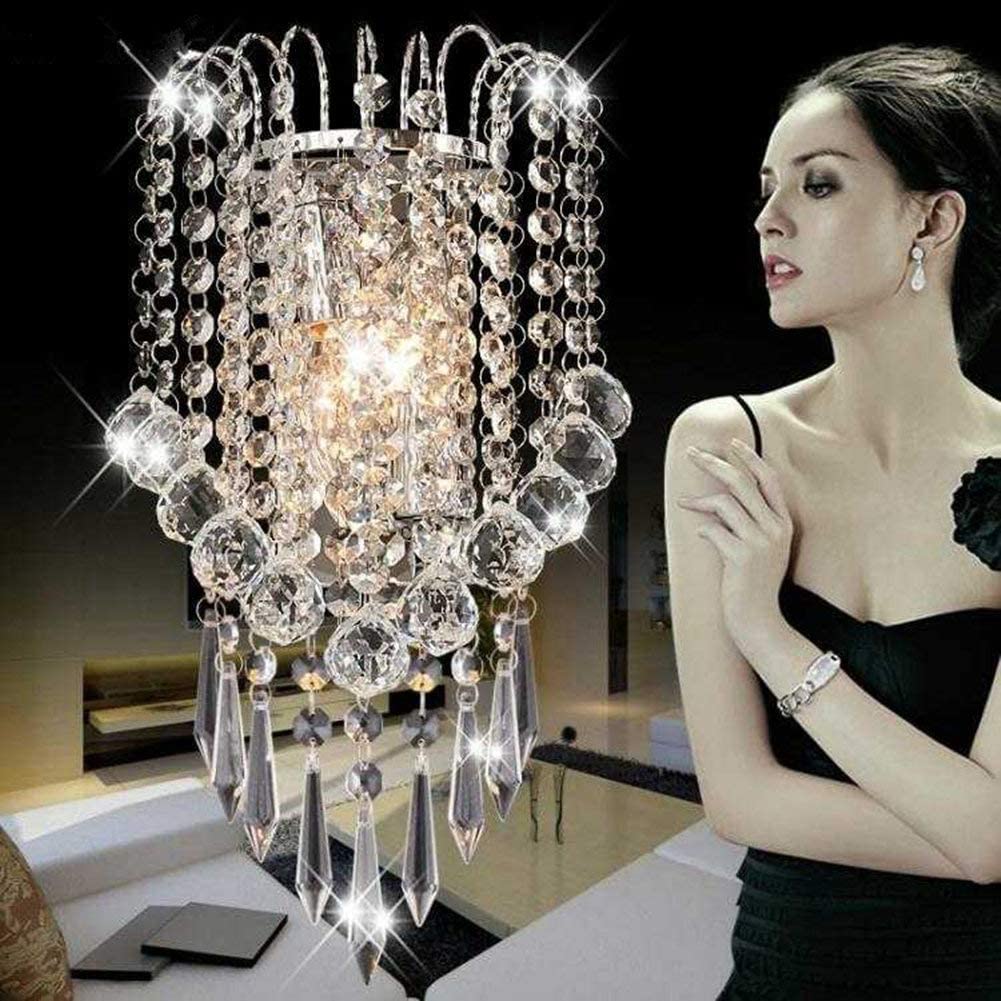 XIHOME Crystal Wall Light with Crystal Balls Drops Decorative Chrome Modern Besides Wall Lamp Sconce E12*2 Lights for Home Sitting Bedroom Corridor