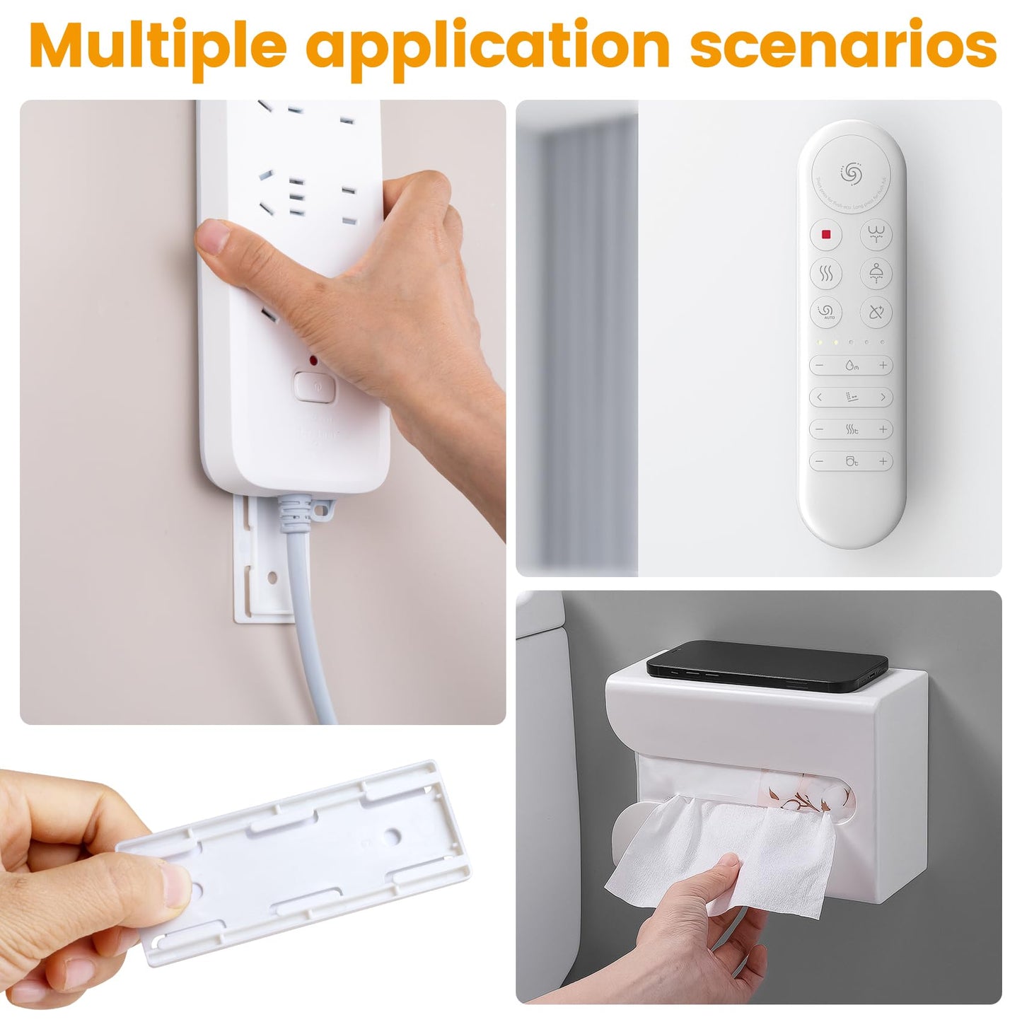 Lekgavd 3pcs Self-Adhesive Power Strip Holder, White No Pre-drilled Desktop Socket Fixer, Wall Mount Desktop Power Stirp Holder for Home Office