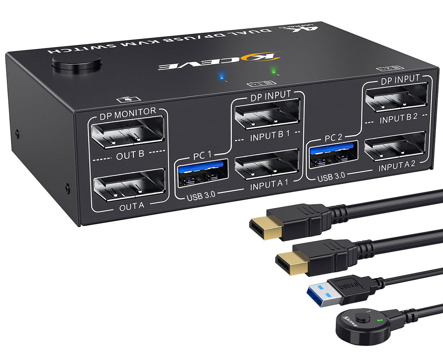KCEVE KVM Switch 2 Monitors 2 Computers Displayport, USB 3.0 KVM Switch Dual Monitor for 2 Computer Share 4 USB 3.0 Devices, 4K@144Hz, Wired Remote(4K