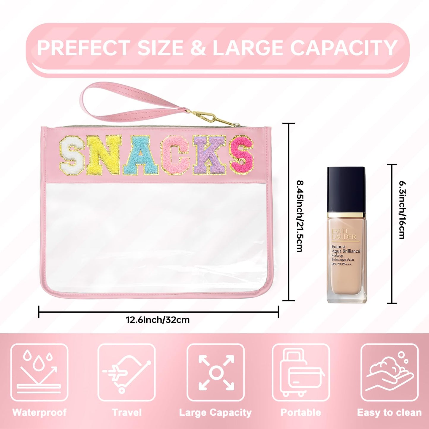 Siwara Clear Snack & Makeup Bag – Waterproof Nylon Cosmetic Pouch, Portable Glitter Travel Toiletry Organizer for Women & Girls
