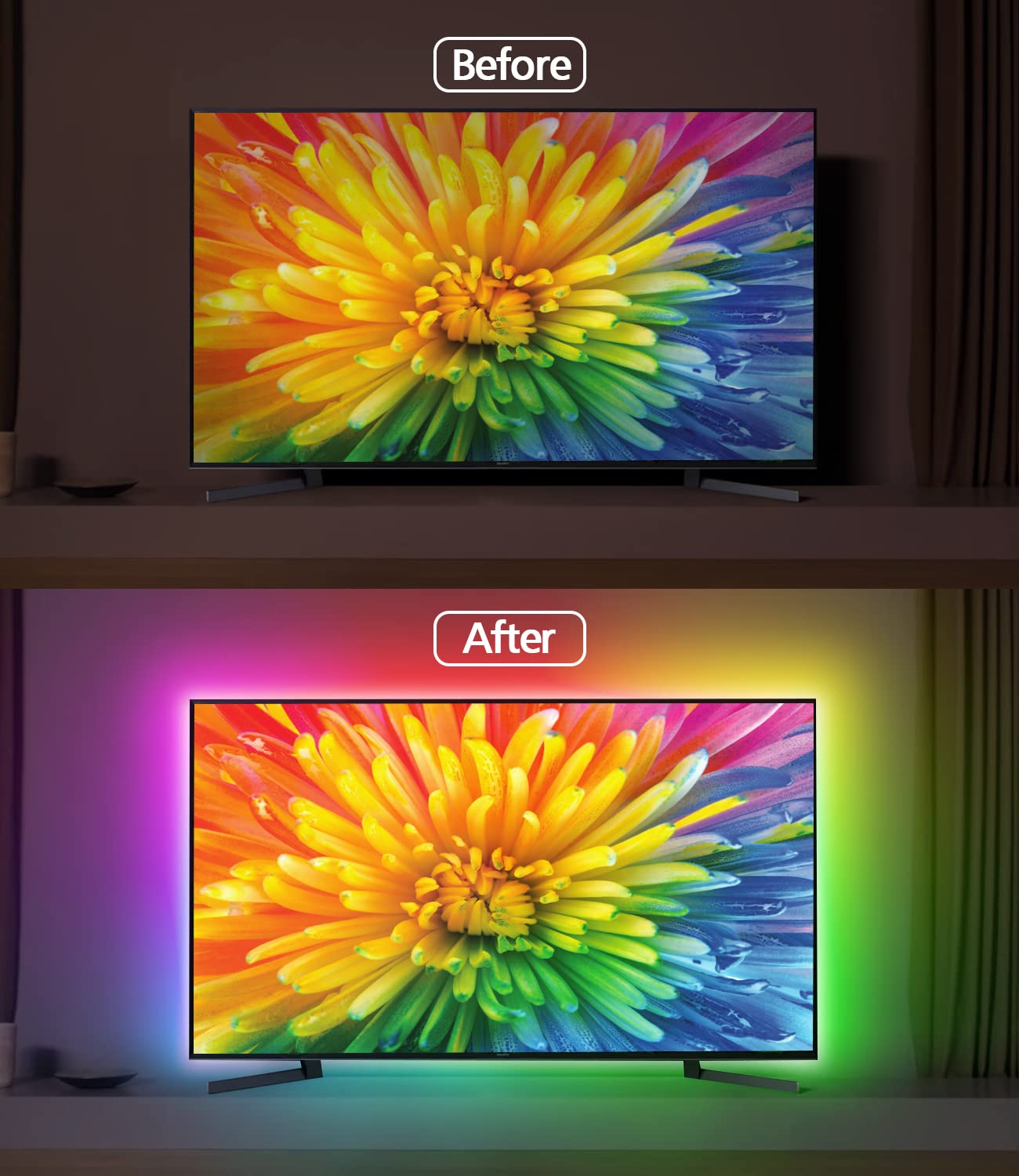 Daymeet TV Led Backlight,13.1ft RGBIC LED Lights for TV USB TV Led Light Strip for 50-55 inch TV/Monitor Behind Lighting, Rainbow Color Led TV Lights