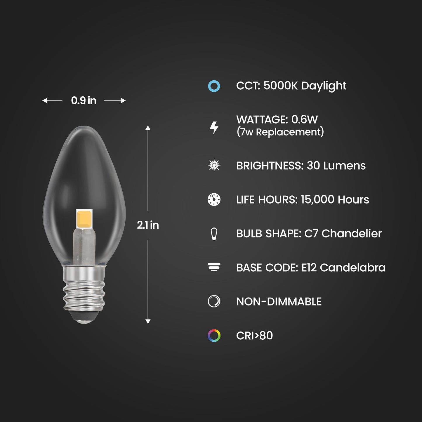 Feit Electric C7 LED Night Light Bulbs - 7W Eq 30 Lumens 5000K E12 Base - 4 Pack