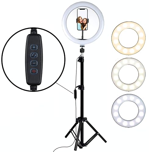 Aduro U-Stream Ring Light with Stand Tripod, 10" Selfie Ring Light for iPhone with Tripod & Phone Holder for Live Video Selfie Recording Kit