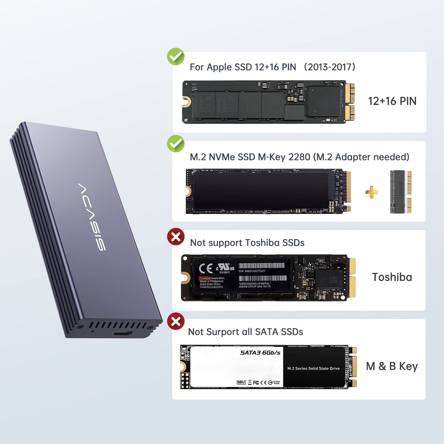 ACASIS USB C 3.2 SSD Enclosure for Apple SSD 12+16 PIN MacBook Pro,MacBook Air, Mac Pro, iMac from 2013 to 2017 A1465 A1466 A1502 SSD?MacBook SSD
