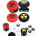 Playrealm FPS Thumbstick Extender x 2 & Printing Rubber Silicone Grip Cover x 4 for Xbox Series X/S & Xbox One Controller(Radiation Black & BioH Red)