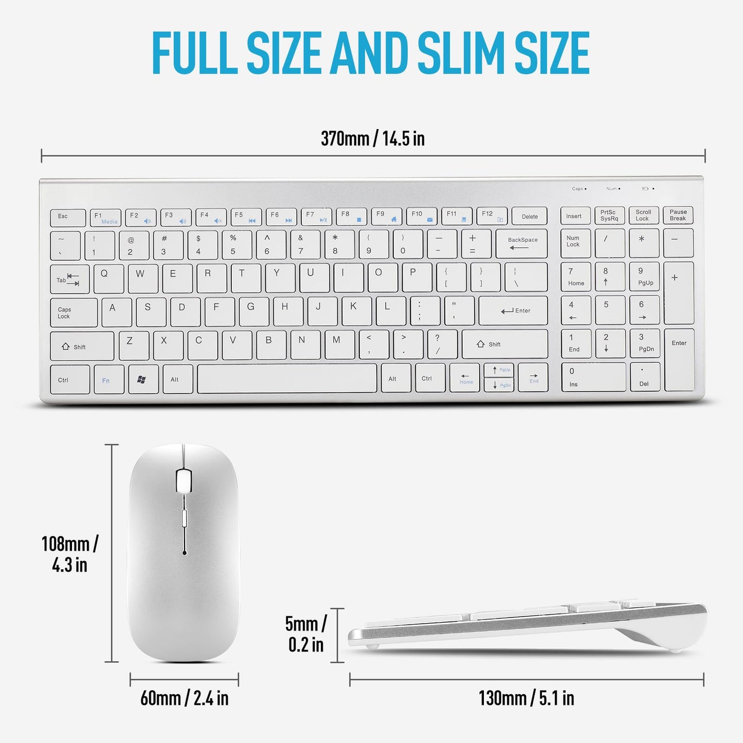 Wireless Keyboard and Mouse Combo, Compact Quiet Wireless Keyboard and Mouse Set 2.4G Ultra-Thin Sleek Design for Windows, Computer, Desktop, PC