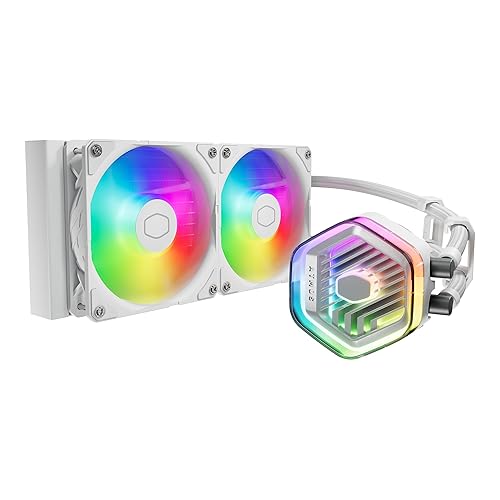 Cooler Master 240 Atmos White High Performance Close-Loop AIO Liquid Cooler, R9|i7 Dual Chamber Pump, Customize Cover, Sickleflow Edge PWM, aRGB