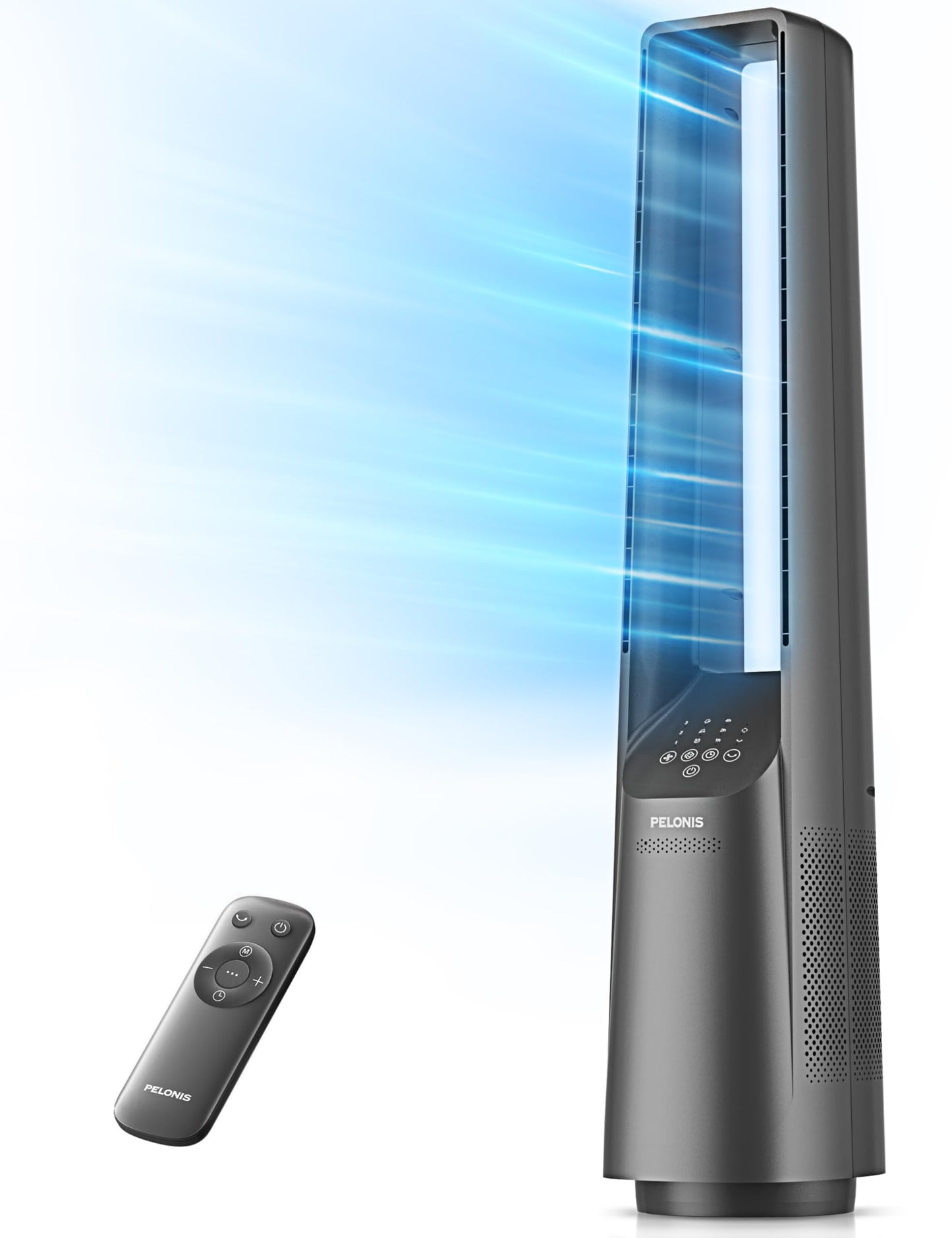 PELONIS 40" Bladeless Tower Fan with Powerful Airflow, Ultra-Quiet DC Motor (22 dB), 6 Speeds, 4 Modes, Remote Control, 7-Hour Timer, 90° Oscillation