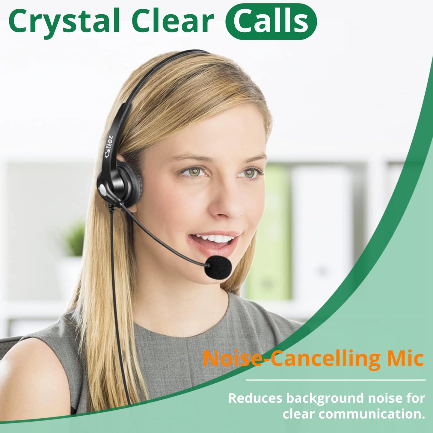 Callez Yealink Phone Headset with Quick Disconnect Cord, RJ9 Office Telephone Headset with Mic Noise Cancelling Compatible with Yealink T54W T33G T46S