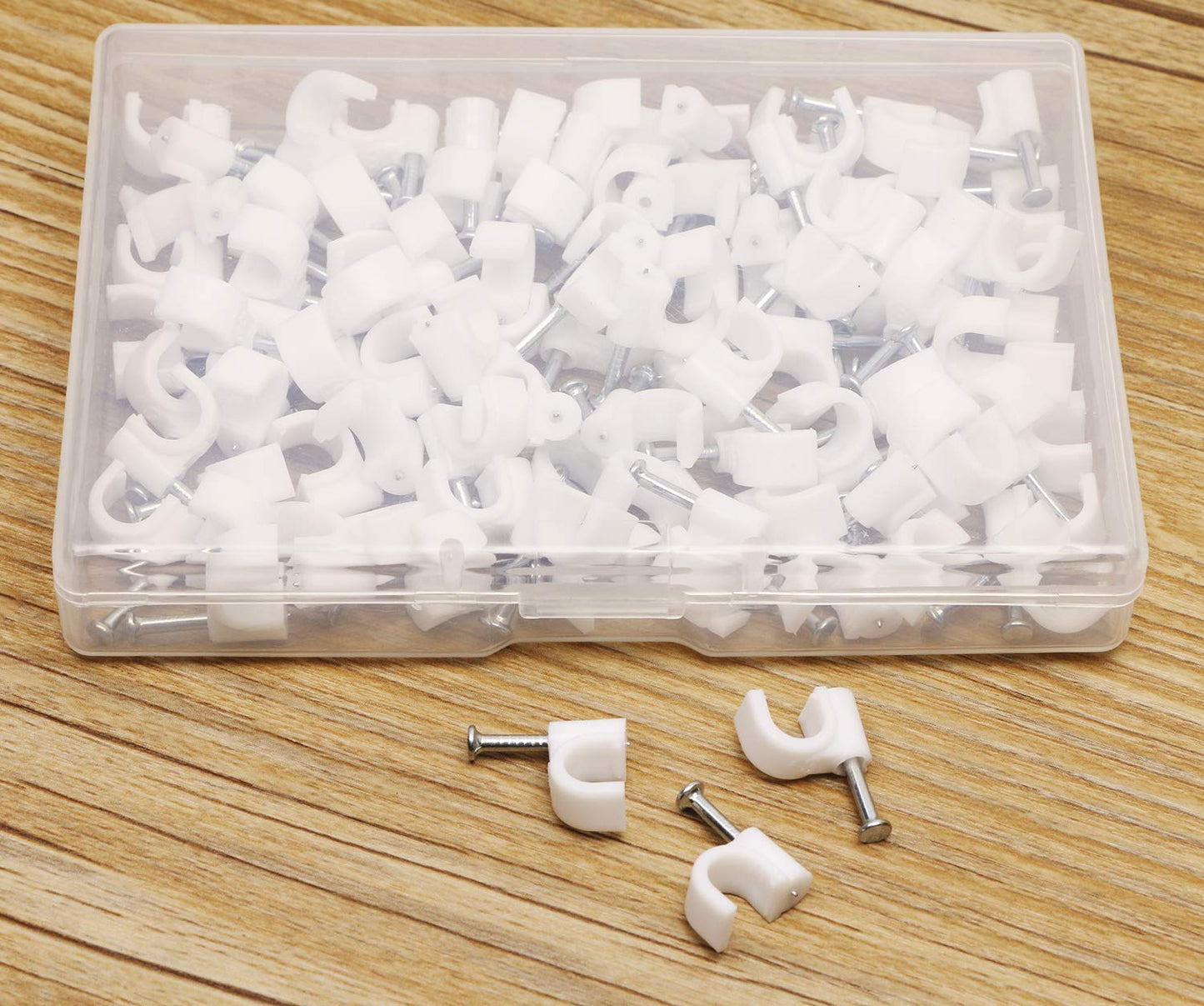 Mini Skater 6mm Nylon Steel Nail in Circle Ethernet Cable Clips Round Electrical Cord Holder Wire Management,Pack of 100 (White)