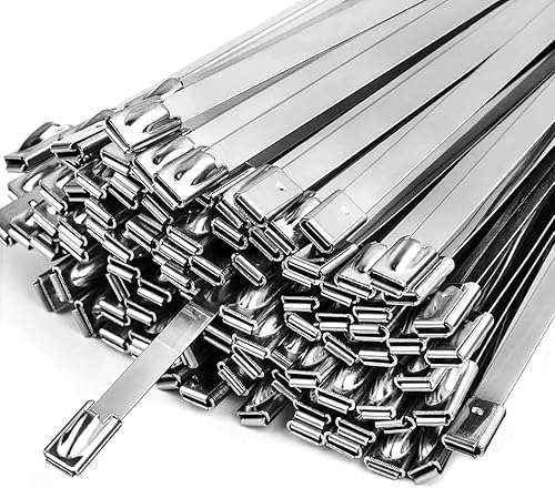 Metal Zip Ties,100 Pcs 11.8 Inch,304 Stainless Steel Zip Ties Multi-purpose Metal Cable Ties-Suitable for Outdoor Chain Link Fence and Exhaust Wrap
