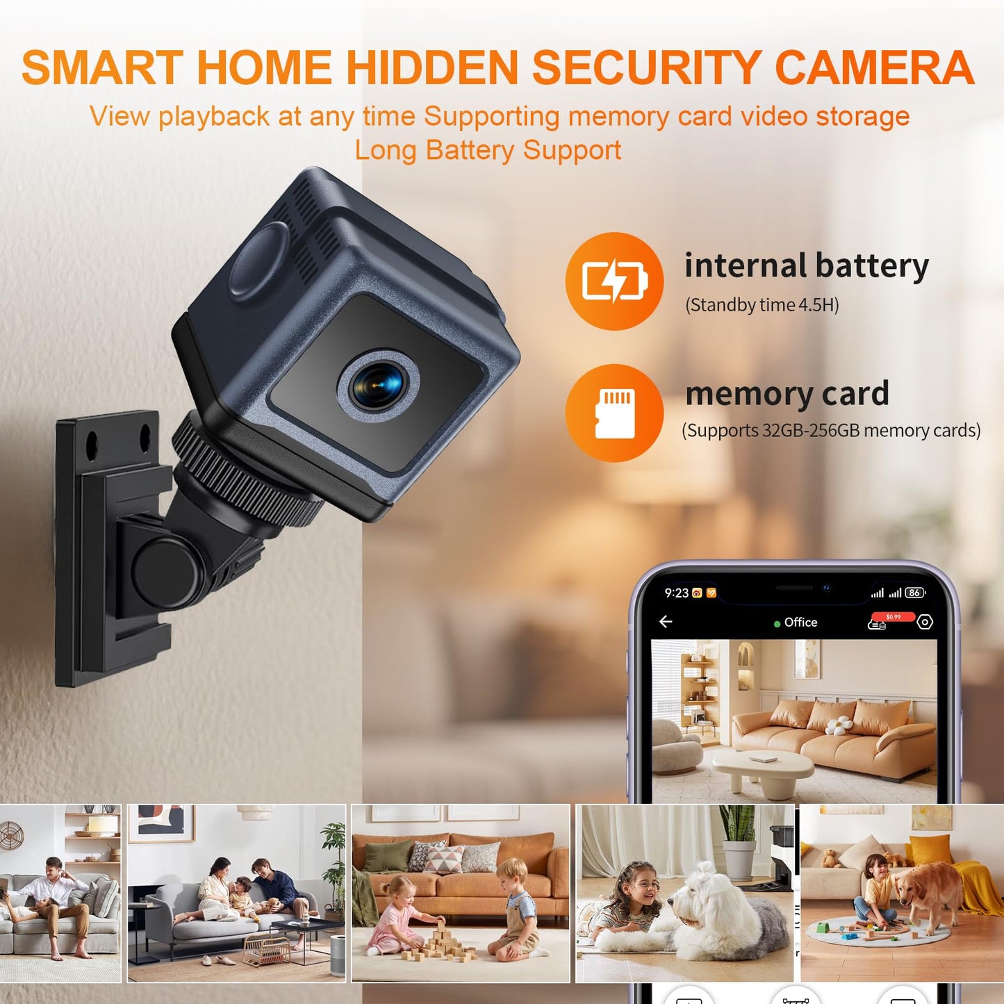 Vnmkp Home Camera HD Mini Indoor Camera Suitable for Home Office Security Elderly Baby and Pets (Video Only) Black