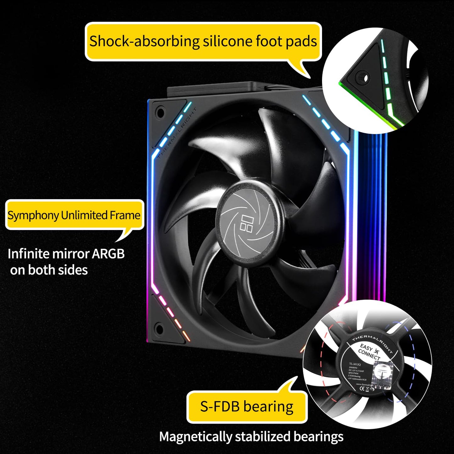 Thermalright TL-M12Q X3 Case Fan-120mm Quiet,PWM Function,Infinity Mirror ARGB Lighting Effects,Wireless Splicing Building Block CPU Fan,New Power