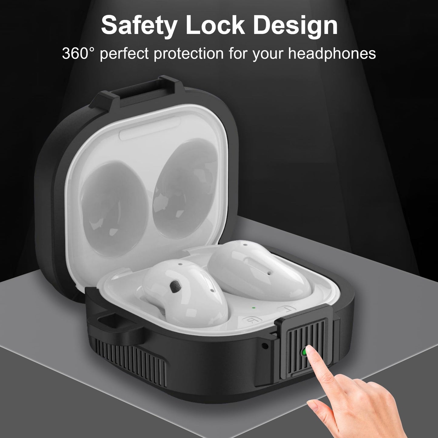 Shockproof Protective Case Compatible with Samsung Galaxy Buds 2 Pro/Buds Pro/Buds 2 / Buds Live/Buds FE, Full Protection Case Cover with Safety Lock