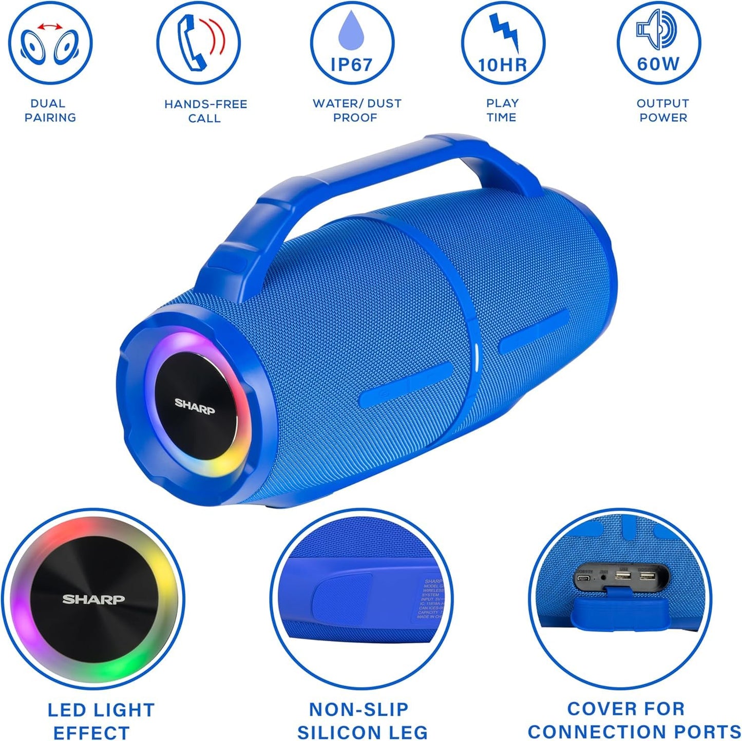Sharp GX-BT490 Bluetooth Speaker with DSP Technology | Waterproof IP67 | 10 Hour Playtime | Light Effects | 120W Max Power with Deep Bass | True