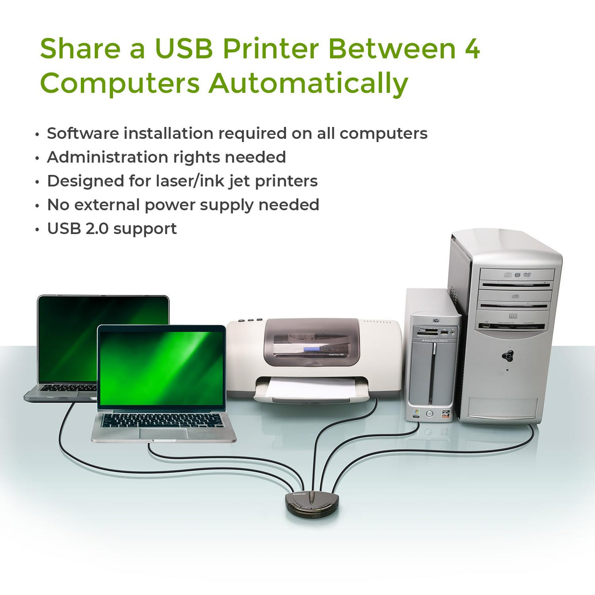 IOGEAR 4-Port USB 2.0 Automatic Printer Switch, GUB431