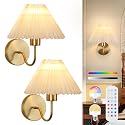 ADISUN Wall Sconces Sets of 2 RGB Battery Operated Wall Sconces for Bedroom Dresser Classic Golden Wall Lamp with Remote for Living Room Bathroom