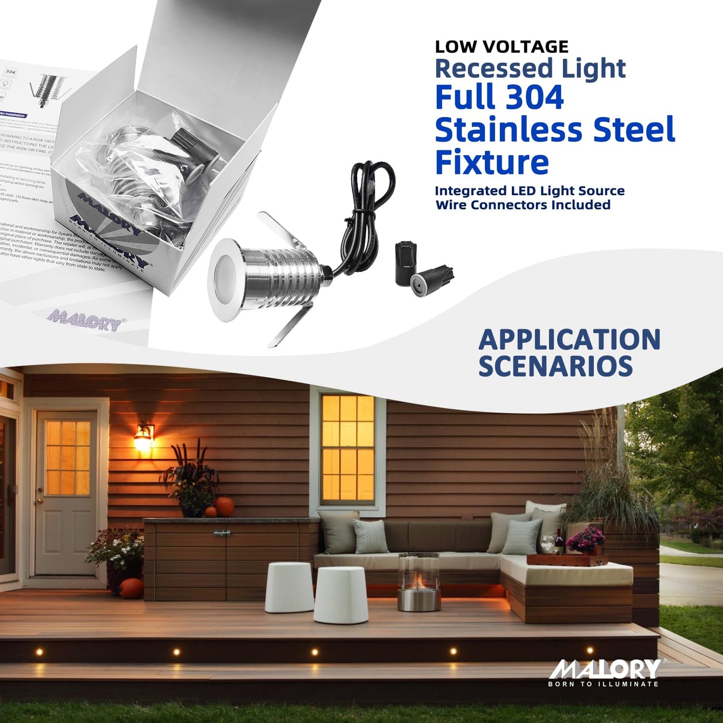 MALORY Low Voltage Deck Light 6-Pack, 1W 80 Lumens Landscape Lighting, ?35 mm Recessed LED Outdoor Step Stair Lights, Full 304 Stainless Steel Deck