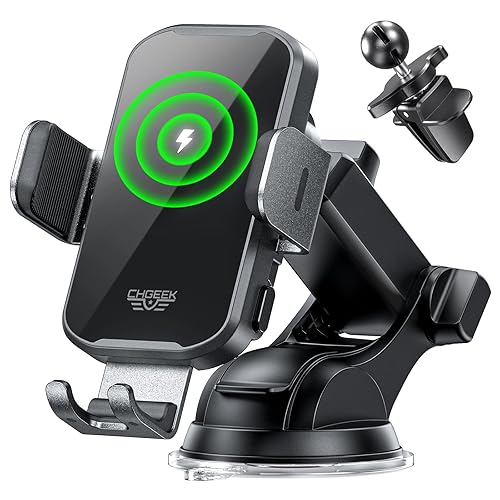 CHGeek Wireless Car Charger Phone Holder Mount, 15W Fast Charging Auto Clamping Phone Holders for Your Car Dashboard Windshield Air Vent Car