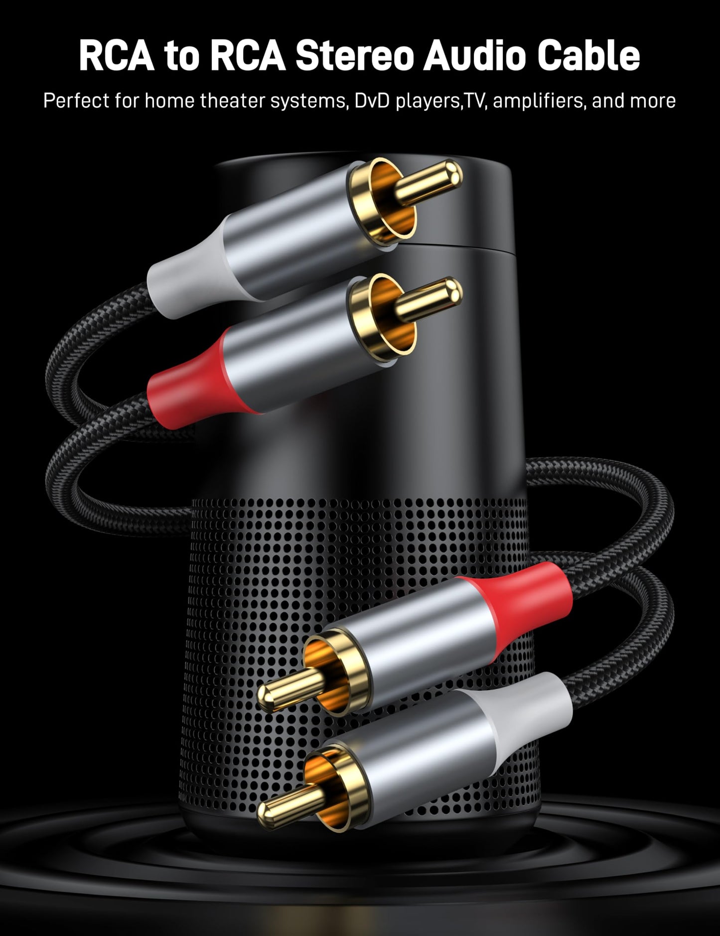 KAYQINHO 2RCA Audio Cable 10FT, 2RCA Male to 2RCA Male Stereo Audio RCA Cables Dual Shielded Gold Plated 2 RCA Stereo Cable for Home Theater, HDTV
