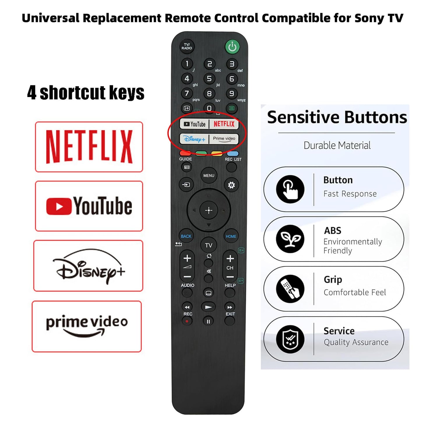 Replacement Remote Control for Sony Bravia Smart TV RMF-TX520U KD-55X79J KD-55X80CJ KD-65X79J KD-65X80CJ KD-65X80J KD-75X79J KD-75X80CJ KD-75X80J