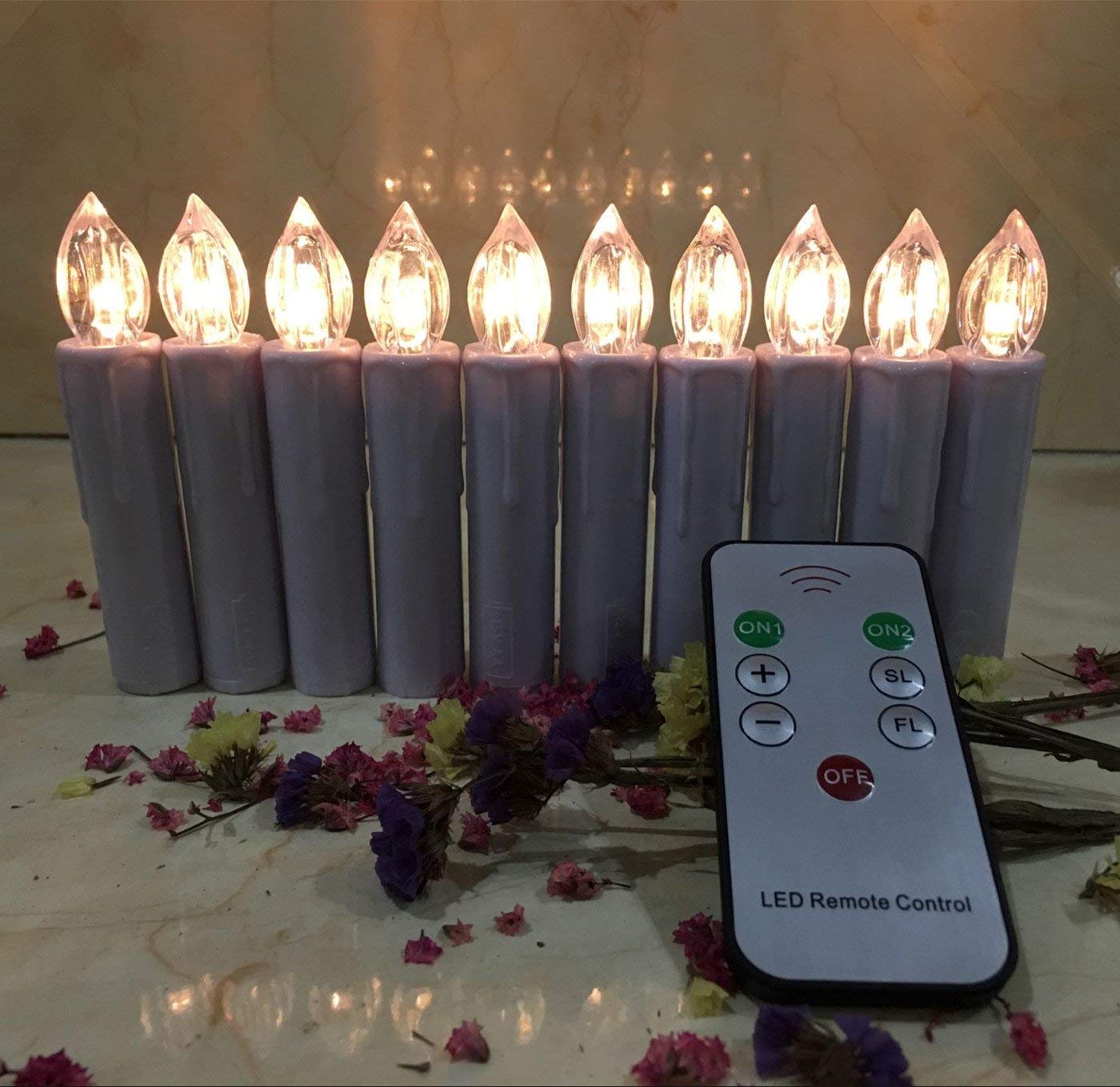 Flameless Taper Candles with Remote Control Set of 10 Led Electric Battery Powered Warm White Flicker Lights Realistic Christmas Candles