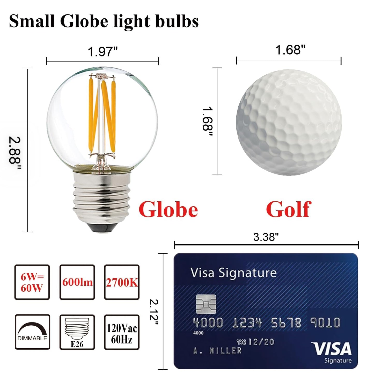 LiteHistory G16.5 Edison Bulbs,E26 Led Bulb 60 watt,Warm White 2700K,Clear