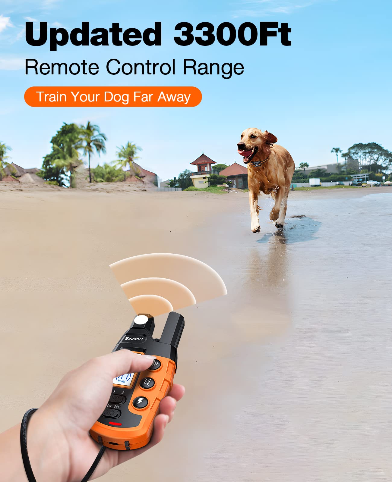 Bousnic Dog Shock Collar - 3300Ft Dog Training Collar with Remote for 5-120lbs Small Medium Large Dogs Rechargeable Waterproof e Collar with Beep