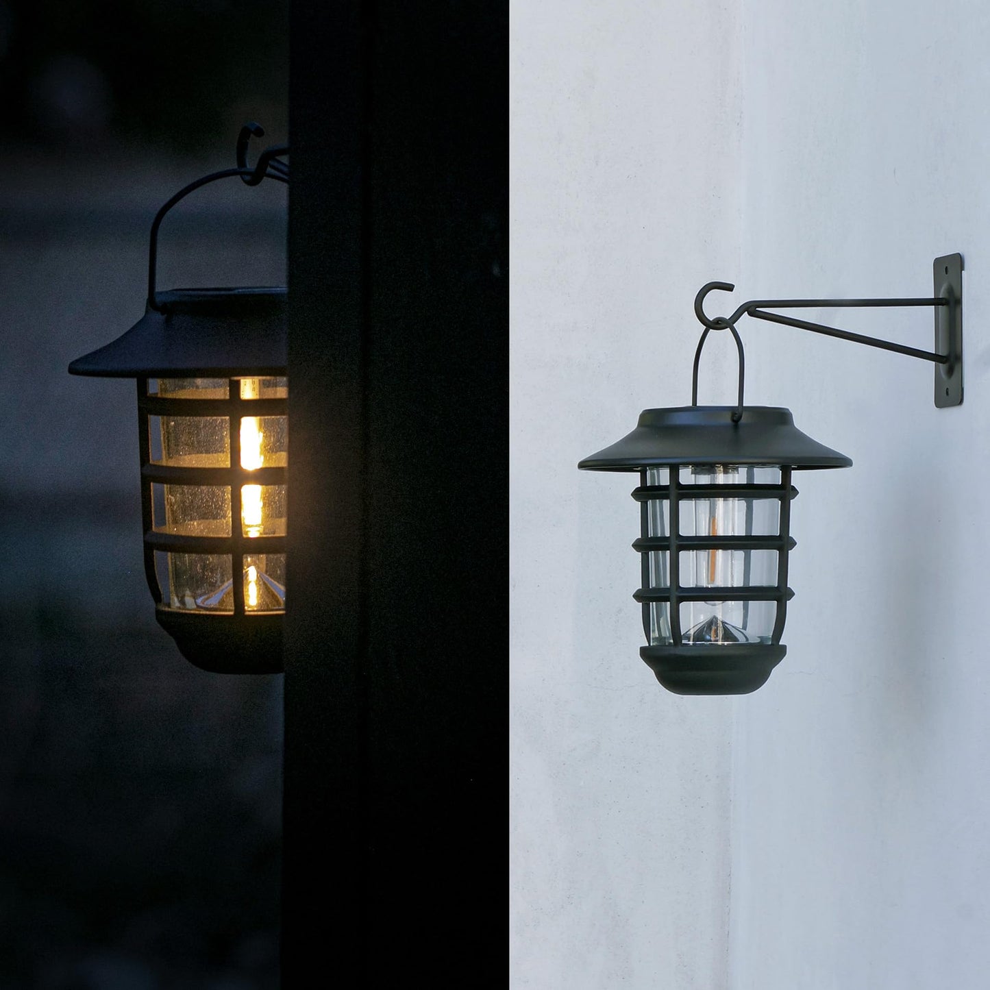 Home Zone Security 2 Packs Solar Wall Hanging Lights Outdoor 3000K Warm Up to 8 Hours Light Dawn Motion Sensor Auto, IP65 Waterproof, No Wiring
