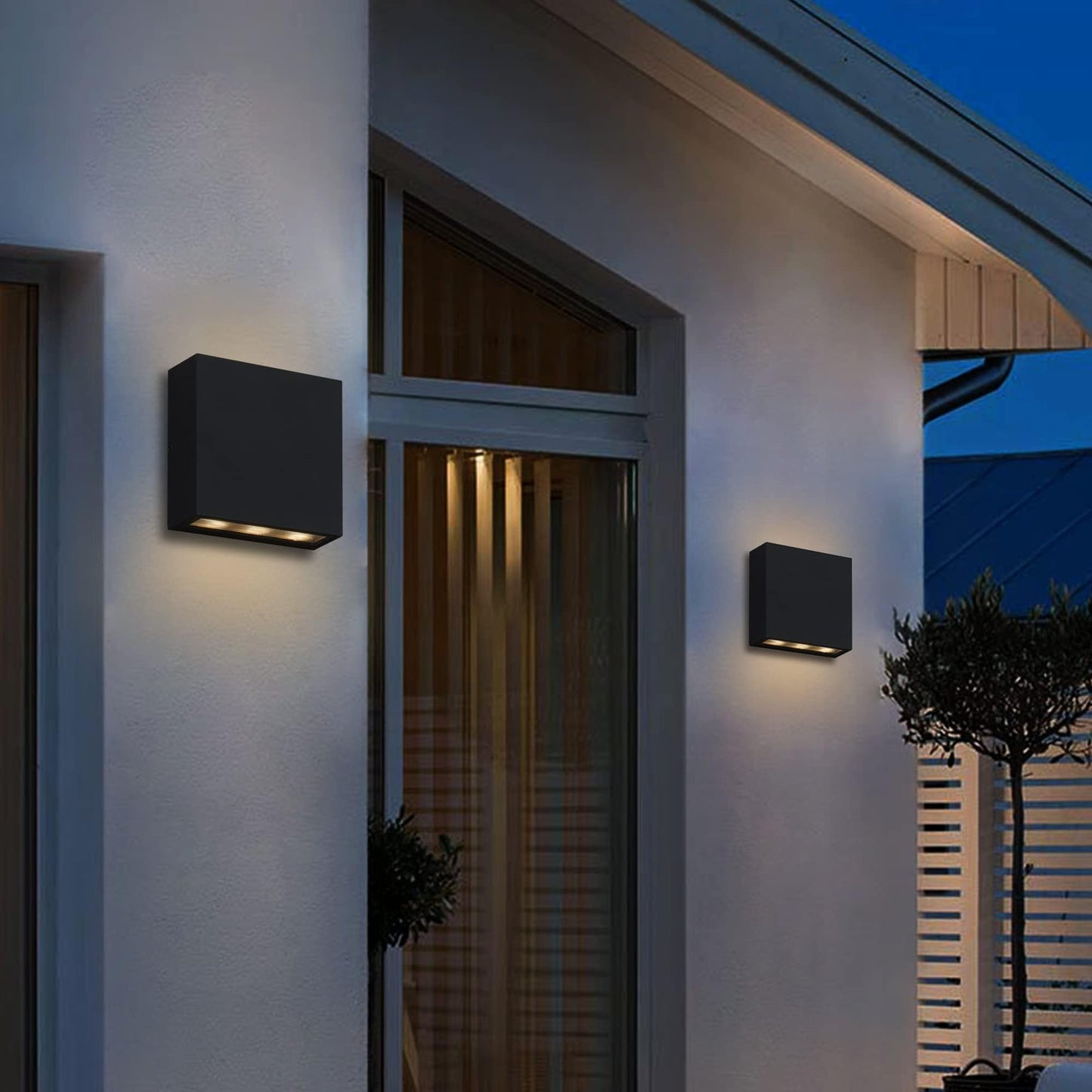 illumishin Modern LED Wall Sconce Outdoor Up Down Wall Lamp, Black Aluminum Waterproof Wall Lights Exterior Light Fixtures 450LM 3000K Hallway Wall